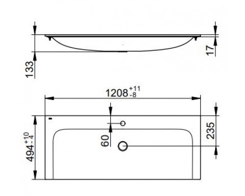 32980311201 PLAN Керамический умывальник 1208x494x17 мм, 1 отверстие для смесителя 32980311201