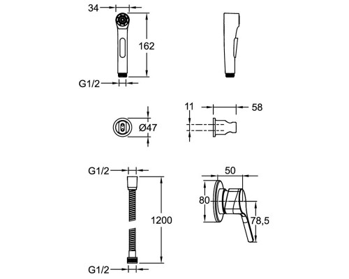 E24610-BL ELATE cмеситель с гигиеническим душем, матовый черный E24610-BL