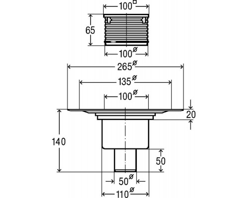 556914 трап с вращающ. и измен. по высоте решеткой из нерж. 100х100мм,вертикальный отвод,пласт/серый 556914