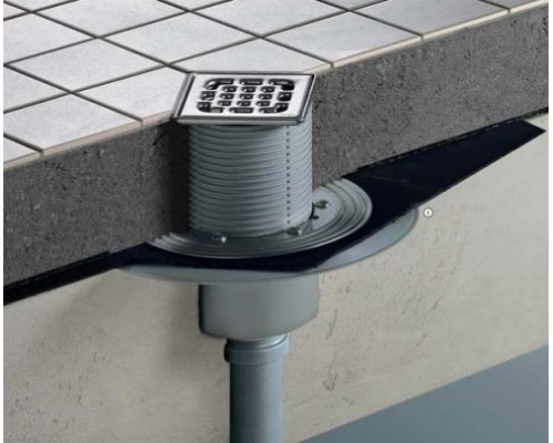 556914 трап с вращающ. и измен. по высоте решеткой из нерж. 100х100мм,вертикальный отвод,пласт/серый 556914