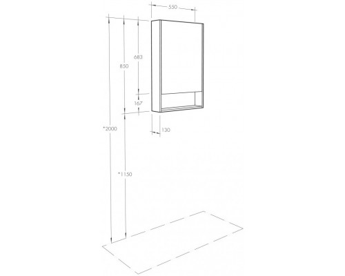 1A252102SDB20 Зеркальный шкаф Сканди 55 Белый/Дуб Верона 1A252102SDB20
