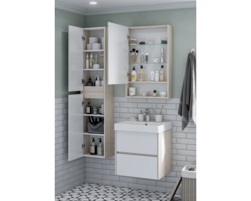 1A252102SDB20 Зеркальный шкаф Сканди 55 Белый/Дуб Верона 1A252102SDB20