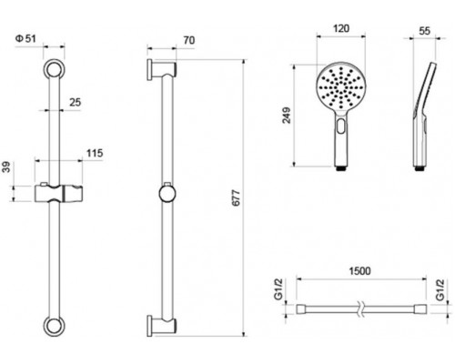 AQ2016CR ОБЕРОН душевой гарнитур 3jet 65 см AQ2016CR