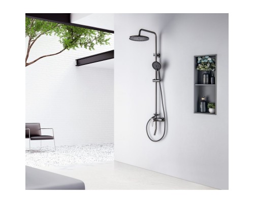AQ2740BGM ЛУГАНО душевая система (смеситель для ванны) 255 мм, оружейная сталь (шлиф. черный хром) AQ2740BGM