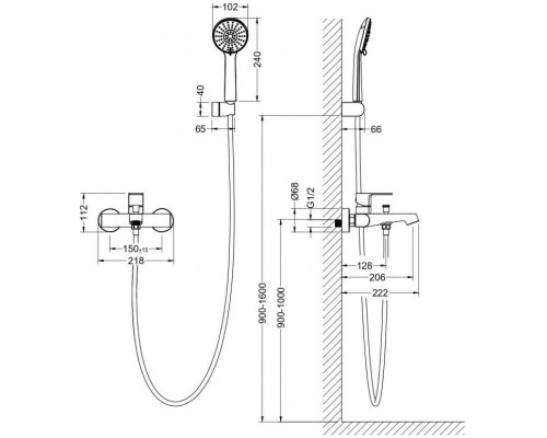 AQ1249MB ОБЕРОН смеситель для ванны с душевым набором 3jet, матовый черный AQ1249MB