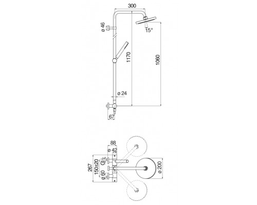VE125030/30CR VELIS термостатическая душевая система, верхний душ 20 см VE125030/30CR
