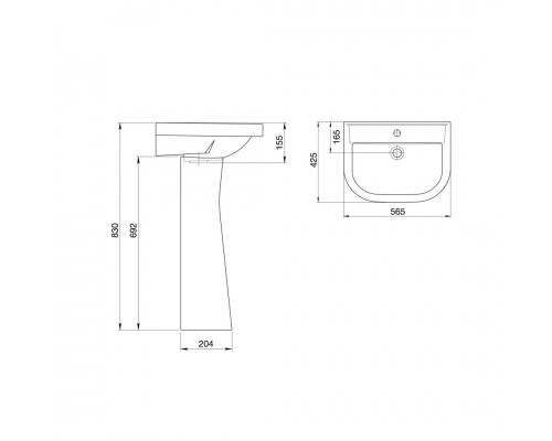 131155S0010B0 Умывальник Pro белый (требуются кронштейны 1.8937.1.S99.980.5) 565х425 1.3115.5.S00.10B.0