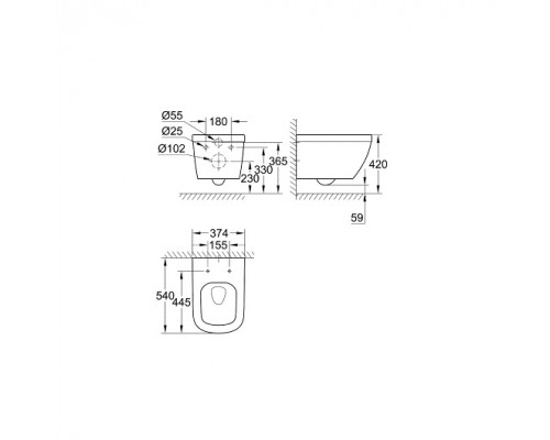 39328000 Euro Ceramic Унитаз подвесной безободковый (без сиденья), альпин-белый 39328000