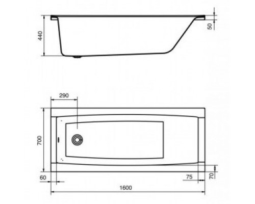 1.WH30.2.494 САНТОРИНИ 160 х70 ванна акриловая прямоугольная белая 1.WH30.2.494