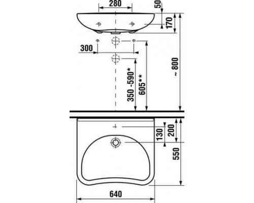 ZRU9307659 ACCESS раковина 65х55, 1 отв., больничная ZRU9307659