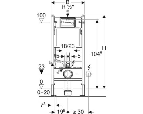 458.149.21.1 Инсталляция Geberit Duofix для подвесного унитаза, 112 см, со смывным бачком Delta 12 см, смывная клавиша Delta01, крепёж к стене, Хром 458.149.21.1