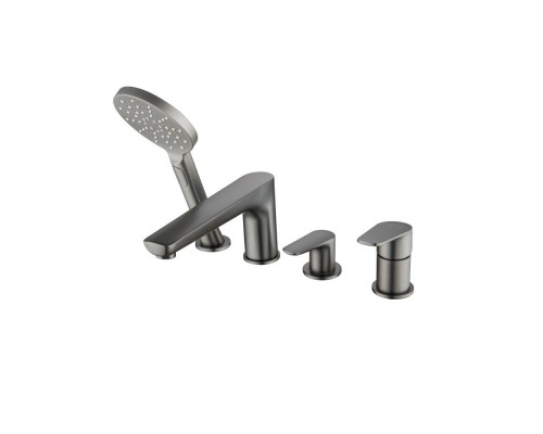 AQ1148BGM БЕТТА смеситель на борт ванны на 4 отв., оружейная сталь (шлиф. черный хром) AQ1148BGM