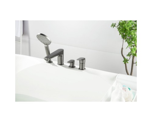 AQ1148BGM БЕТТА смеситель на борт ванны на 4 отв., оружейная сталь (шлиф. черный хром) AQ1148BGM