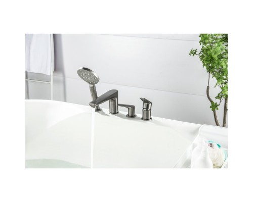 AQ1148BGM БЕТТА смеситель на борт ванны на 4 отв., оружейная сталь (шлиф. черный хром) AQ1148BGM