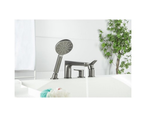 AQ1148BGM БЕТТА смеситель на борт ванны на 4 отв., оружейная сталь (шлиф. черный хром) AQ1148BGM