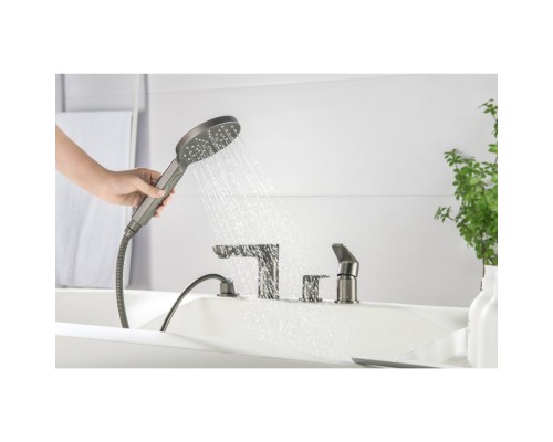 AQ1148BGM БЕТТА смеситель на борт ванны на 4 отв., оружейная сталь (шлиф. черный хром) AQ1148BGM