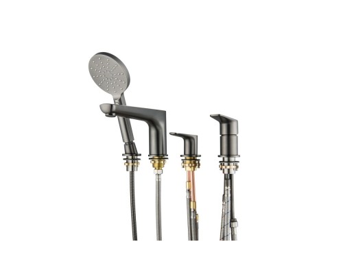 AQ1148BGM БЕТТА смеситель на борт ванны на 4 отв., оружейная сталь (шлиф. черный хром) AQ1148BGM