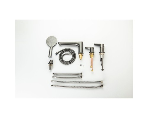 AQ1148BGM БЕТТА смеситель на борт ванны на 4 отв., оружейная сталь (шлиф. черный хром) AQ1148BGM