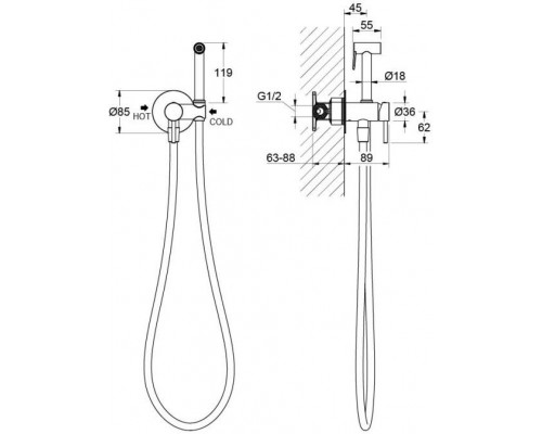 AQ1021MB ЕВРОПА комплект для гигиенического душа встроенный (смеситель + гигиеническая лейка + шланг), матовый черный AQ1021MB