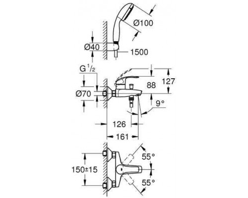 3330220A Eurosmart New Смеситель для ванны с душевым набором, хром 3330220A