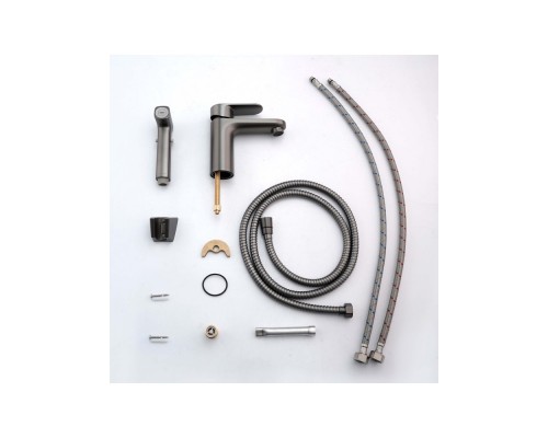 AQ1812BGM НИКА смеситель для раковины 90 без донного клапана с гигиеническим ручным душем, оружейная сталь AQ1812BGM