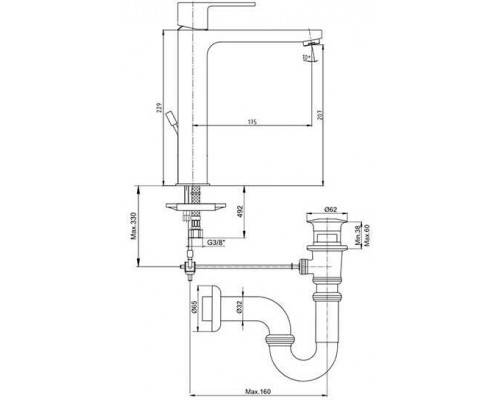 102188048EX NITA смеситель для раковины 207 102188048EX