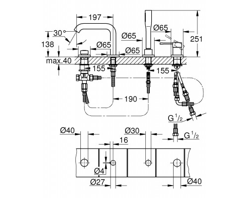 19578GN1 Essence New Смеситель для ванны с душевым гарнитуром и изливом, холодный рассвет матовый 19578GN1