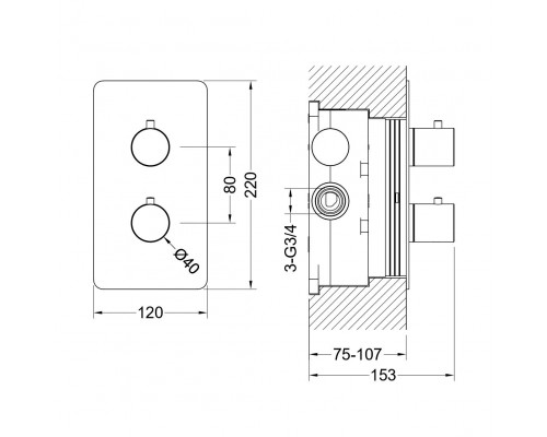 AQ1391BGM ЕВРОПА термостатический смеситель для душа 1 режим (внешняя и скрытая часть), оружейная сталь (шлиф. черный хром) AQ1391BGM