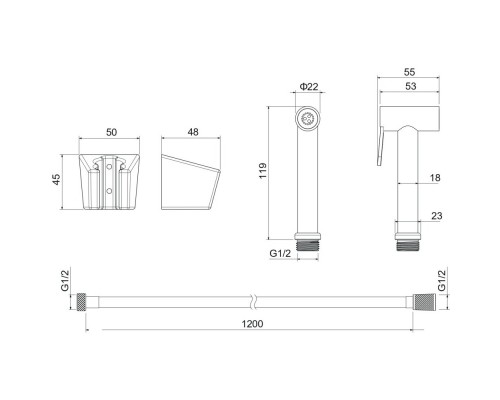 AQ2054BGM гигиенический ручной душ со шлангом 120 см и держателем, оружейная сталь (шлиф. черный хром) AQ2054BGM