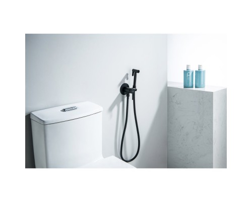 AQ1021MB ЕВРОПА комплект для гигиенического душа встроенный (смеситель + гигиеническая лейка + шланг), матовый черный AQ1021MB