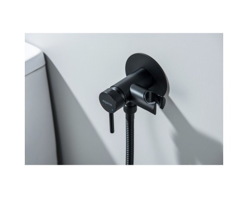 AQ1021MB ЕВРОПА комплект для гигиенического душа встроенный (смеситель + гигиеническая лейка + шланг), матовый черный AQ1021MB