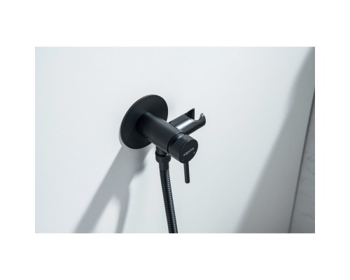 AQ1021MB ЕВРОПА комплект для гигиенического душа встроенный (смеситель + гигиеническая лейка + шланг), матовый черный AQ1021MB