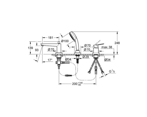 2511700A BauEdge Смеситель для ванны на 3 отверстия, на край ванны, хром 2511700A