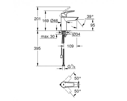 33188003 Eurosmart 2021 Смеситель для раковины с цепочкой S-size, хром (замена 33188002) 33188003