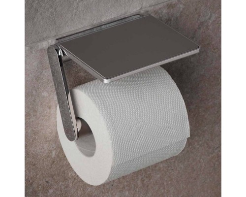 14973010000 PLAN Держатель для туалетной бумаги с полочкой с серой противоскользящей вкладкой, хром 14973010000