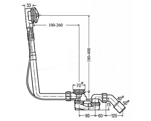 103071 Multiplex слив-перелив для стандартных ванн, сифон, 40/50 x 540, без накладок 103071
