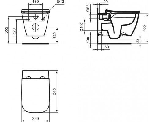 T533001 I.LIFE B Подвесной безободковый унитаз с технологией RimLS+, глубокий смыв, + крепеж WW966066 + сиденье T500301 T533001