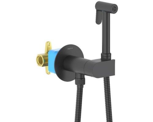 AQ1024MB ОБЕРОН комплект для гигиенического душа встроенный (смеситель c прогрессивным картриджем + гигиеническая лейка + шланг), матовый черный AQ1024MB