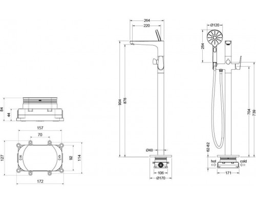 AQ1145CR БЕТТА смеситель для ванны напольный (внешняя и скрытая часть) AQ1145CR