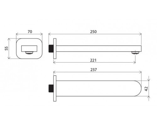 Вывод воды (излив) для умывальника/ванны длина 230 мм CR 027.00 X07P113