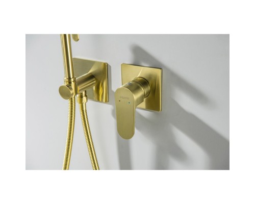 AQ1220BG ОБЕРОН комплект для гигиенического душа встроенный 2 отв. (смеситель + гигиеническая лейка + шланг), шлиф. золото AQ1220BG