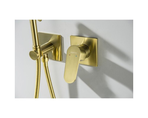 AQ1220BG ОБЕРОН комплект для гигиенического душа встроенный 2 отв. (смеситель + гигиеническая лейка + шланг), шлиф. золото AQ1220BG