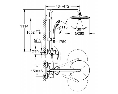 27473002 Euphoria 260 Душевая система со смесителем, хром 27473002