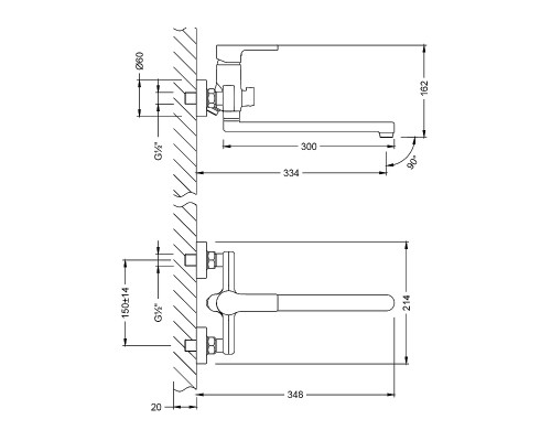 LM0651CHAURAСмеситель универсальный с плоским изливом 300 мм, дивертор с керамическими пластинами, хром LM0651CH