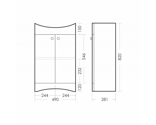 АТТИКА-50 Тумба напольная 490х820х330 (2 створки), бел. (подходит умывальник мебельный Аттика 50) ATKSACW50013F1