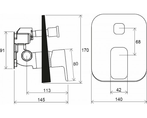 Смеситель настенный с переключателем TD F 065.20 для R-box черный X070158