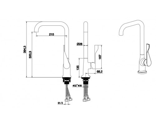AQ1083CR ВЕГА смеситель для кухни (квадратный излив) AQ1083CR