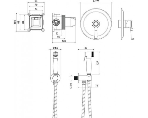 AQ1519CR КЛАССИК набор с гигиеническим душем (смеситель + гигиеническая лейка + шланг + шланговое подсоединение с держателем) AQ1519CR