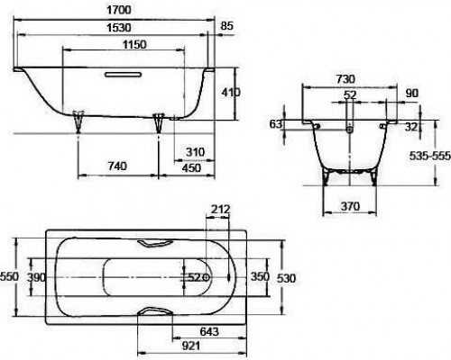 Ванна Saniform Plus Мод.371-1 170х73 белый + easy-clean 112900013001