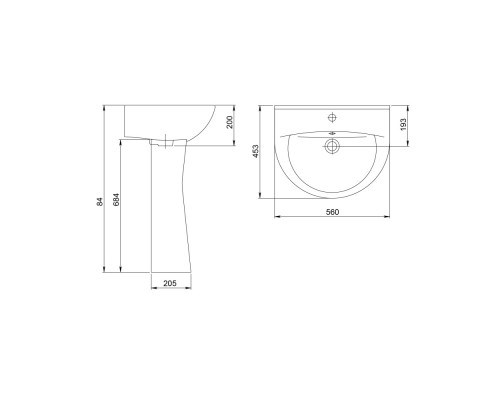 131116S0011B0 Умывальник Виктория с переливом белый 564х453 1.3111.6.S00.11B.0